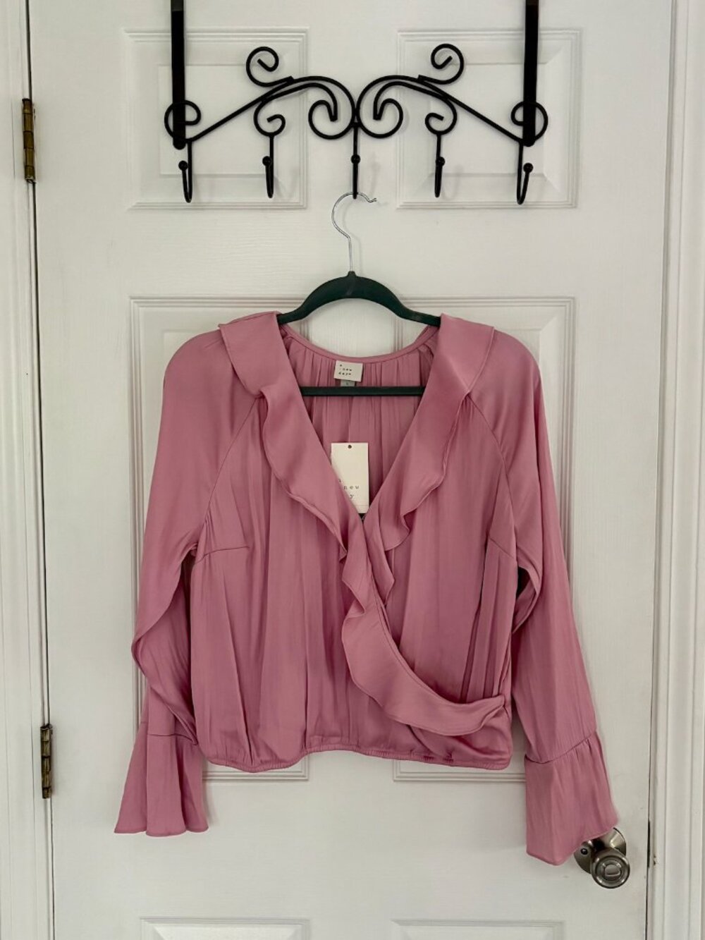 NWT A New Day Ruffle Wrap Blouse Bell Sleeve Size L